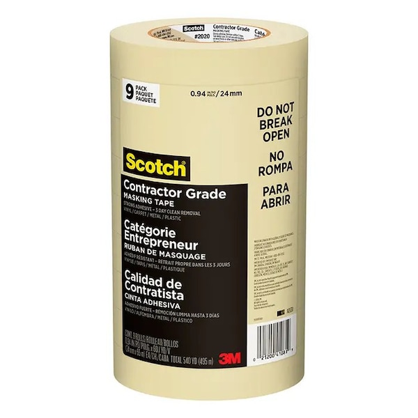 Scotch .94" x 60 Yds Tan Contractor Grade Masking Tape 9PK 2020-24AP-9 - main